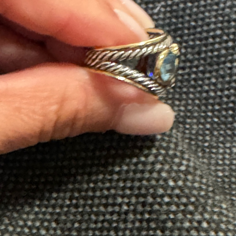 David Yurman Mosaic Ring Blue Topaz Diamonds Sterling 18K Gold Size 6 - Picture 5 of 10